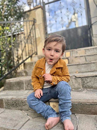 3-4-5 Yaş Fitilli Kadife Ceket Kot Pantolonlu 3lü Kız Erkek Çocuk Takımı Siyah