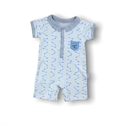 6-9 9-12 12-18 Ay Galaksi Baskılı Çıtçıtlı Kısa Kollu Erkek Bebek Tulumu Gri