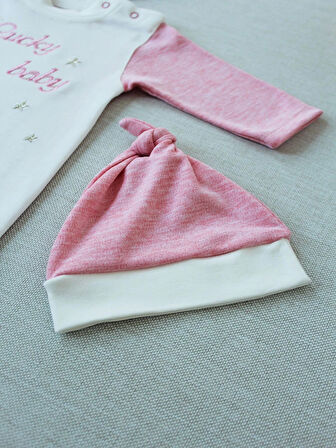 0-3 3-6 Ay Lucky Baby Nakışlı Es Çizgi Boy Şapkalı Kız Bebek Tulumu Pembe