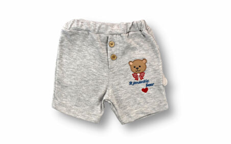 3-6 6-9 9-12 12-18 Ay Romantik Ayıcık Nakışlı Bandajlı Kısa Kollu Zıbınlı 3lü Kız-erkek Bebek Takımı Mavi