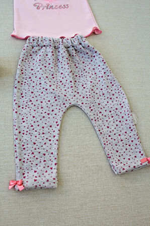 3-6 6-9 9-12 Ay Full Star Nakışlı Şapkalı Uzun Kollu Sweat 3lü Erkek Bebek Takımı Pembe