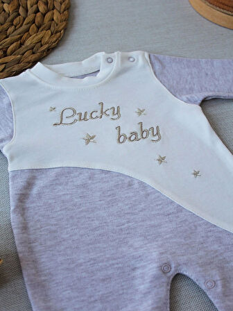 0-3 3-6 Ay Lucky Baby Nakışlı Es Çizgi Boy Şapkalı Erkek Bebek Tulumu Kahvemelanj