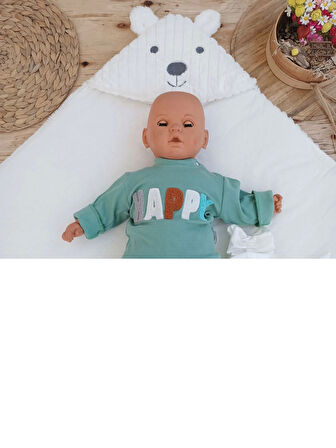 Yenidoğan Beyaz Wool Yün Kumaş Ayıcık Kulaklı Kundak Bebek Battaniyesi Beyaz