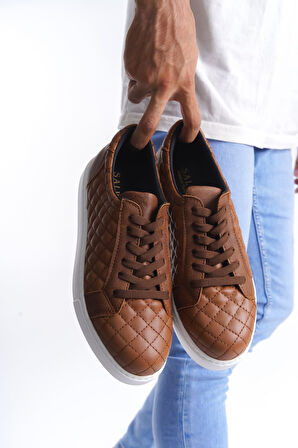 Bağcıklı Cilt Kapitone Desenli Erkek Günlük Sneaker Ayakkabı