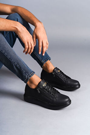 Bağcıklı ve Fermuarlı Cilt Erkek Günlük Sneaker Ayakkabı