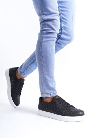 Bağcıklı Cilt Kapitone Desenli Erkek Günlük Sneaker Ayakkabı