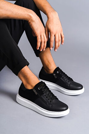 Bağcıklı ve Fermuarlı Cilt Süet Erkek Günlük Sneaker Ayakkabı
