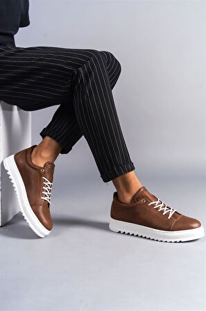SLW152 Cool Bağcıklı Cilt Erkek Günlük Spor Klasik Ayakkabı CBT - Taba
