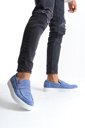 SLW180 Estilo X Bağcıksız Süet Erkek Günlük Spor Klasik Ayakkabı SBT - Mavi