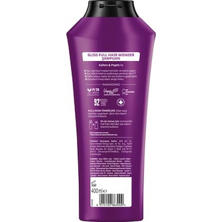 Gliss Full Hair Wonder Kafein & Peptit Saç Dökülme Karşıtı Şampuan 400 ml Dökümeye Eğilimli