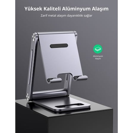 Ayarlanabilir Metal Telefon Tutucu Standı, Uzay Grisi Renk