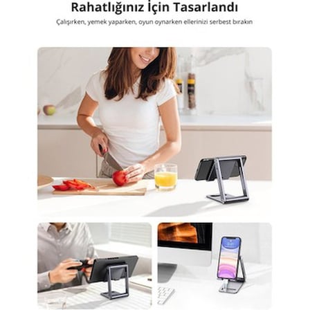 Ayarlanabilir Metal Telefon Tutucu Standı, Uzay Grisi Renk