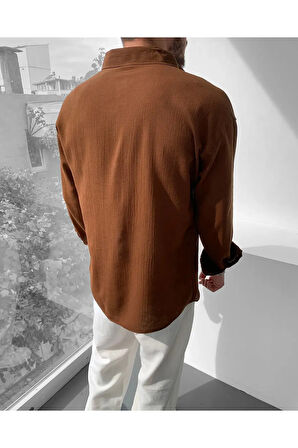 Erkek Oversize Uzun Kollu Yazlık Keten Gömlek