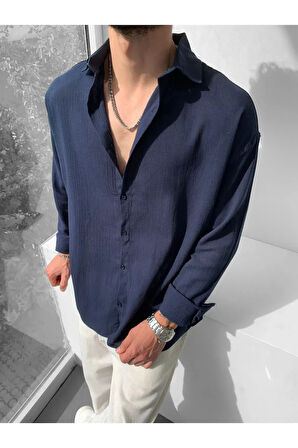 Erkek Oversize Uzun Kollu Yazlık Keten Gömlek