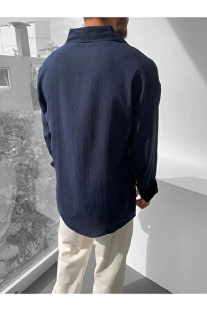 Erkek Oversize Uzun Kollu Yazlık Keten Gömlek