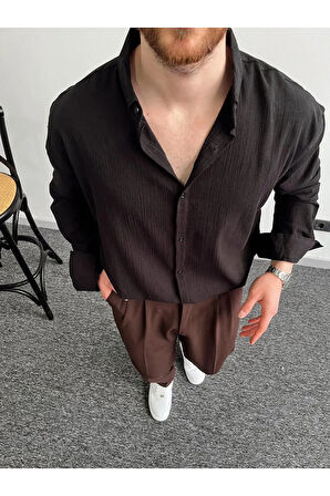 Erkek Oversize Uzun Kollu Yazlık Keten Gömlek
