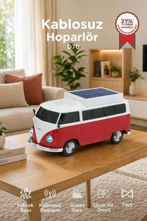 Bluetooth Hoparlör Retro Araba Vosvos D70 Kırmızı Enerjik Alet Popüler Çalgı Kamp Aleti