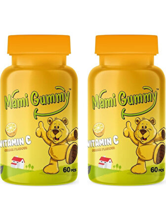 Mami Gummy Kids Gummies C Vitamini Içeren 60 Adet Çiğnenebilir Gummy Jel Portakal Aromalı - 2 Adet