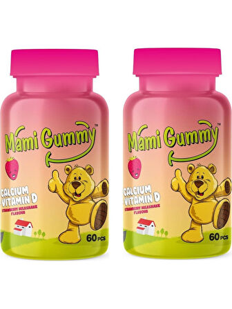 Mami Gummy Kids Gummies D Vitamini ve Kalsiyum Içeren 60 Adet Çiğnenebilir Gummy Jel Çilek Aromalı - 2 Adet