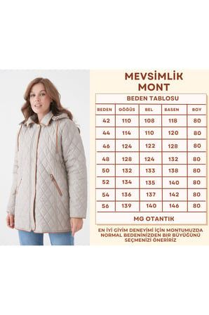 Büyük Beden Pamuk Ekoseli Kapitone Kaban - Kapüşonlu Mevsimlik Mont (MG001)