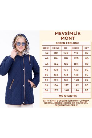 Büyük Beden Pamuk Ekoseli Kapitone Kaban - Kapüşonlu Mevsimlik Mont (MG001)