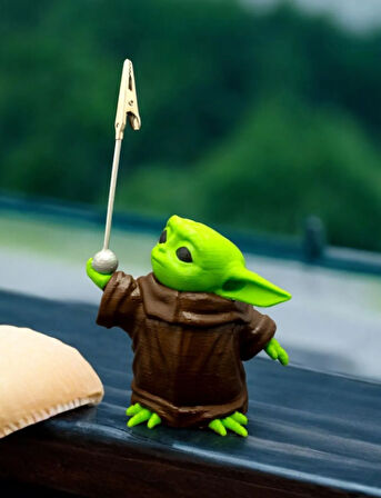 Baby Yoda Figürlü Not Tutucu Masaüstü Not Tutacağı Metal Kıskaç Notluk