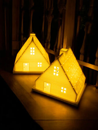 2'li Kış Evleri Dekoratif Yılbaşı Evleri Tealight Mumluk Yılbaşı Süsleri