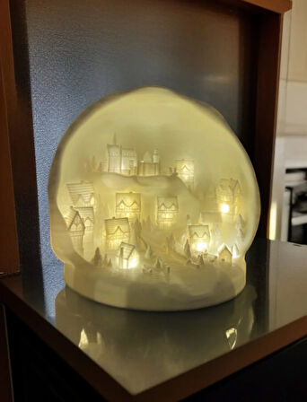 Kar Şehri Temalı Tealight Mum Aydınlatmalı Dekoratif Obje Ev, Kitaplık, Dresuar Dekor Aksesuarı