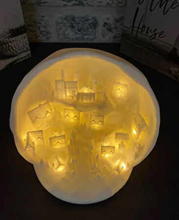 Kar Şehri Temalı Tealight Mum Aydınlatmalı Dekoratif Obje Ev, Kitaplık, Dresuar Dekor Aksesuarı