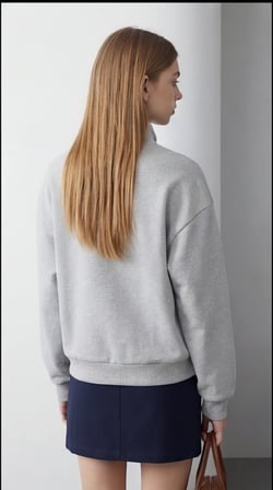 Kadın Gri Yarım Fermuarlı Oversize Sweatshirt – Baskılı, Yumuşak Dokulu, Günlük & Spor Şık
