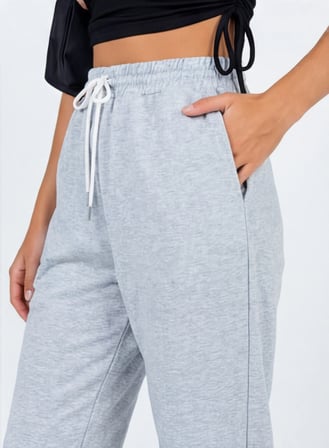 GRİ 3 İp İçi Pamuklu Kışlık Kalın Kumaş Geniş Kalıp Paça Lastikli Eşofman Altı-jogger paça