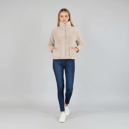 Kadın Kahverengi Düğmeli Cepli Tedy Peluş Mont