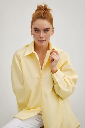 Minimalist Kesim Modern Duruşlu Düz Oversize Butter Sarısı Kadın Gömlek