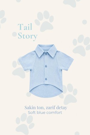 Kedi-Köpek Kıyafeti, Premium Kumaş, Küçük Ve Orta Irklar İçin, Açık Mavi Kuş Nakışlı Tasarım Kedi/Köpek Gömleği