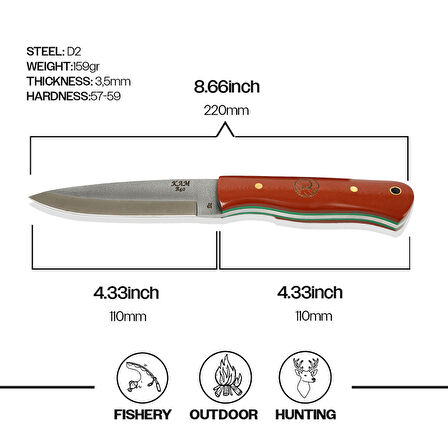 B40 D2 STEEL RED AND BROWN HANDLE FİXED BLADE B40-D2KK