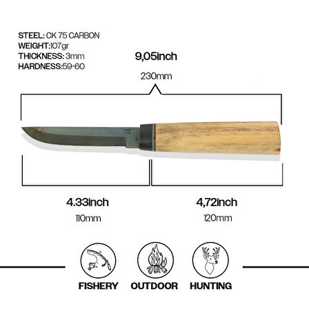 P10 CARBON STEEL ACCACİA WOOD HANDLE FİXED BLADE FLAT P10-CKA