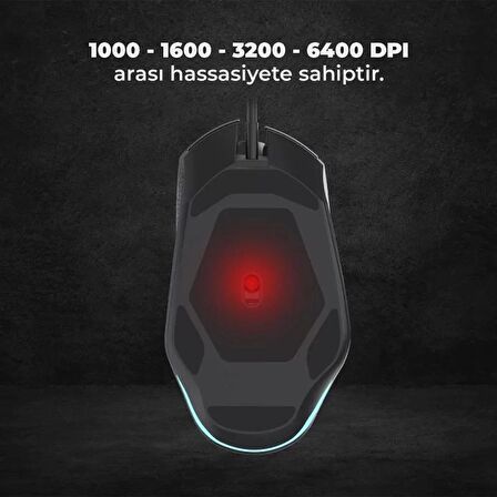 Lecoo MG1101 Kablolu RGB LED Aydınlatmalı 6400DPI 8 Tuşlu Oyuncu Mouse