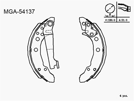 MGA 54137 El Fren Balatası-180x30 Volkswagen Golf 81-92 Polo 82-00 Polo CLS 96-00 Ibiza 93-98 867698520X