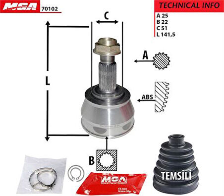 MGA 70102 Aks Kafa Diş-Bravo Brava Marea-1.6 16V 00 25x22x50 46307234