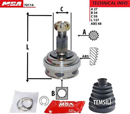 MGA 70114 Aks Kafası Diş-ABS'li Scudo Expert-806 Jumpy 1.9D 27x34x58 9619947688