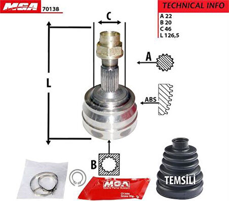 MGA 70138 Aks Kafası Diş Tempra Tipo 1.4 1.6 22x20x51 7629457