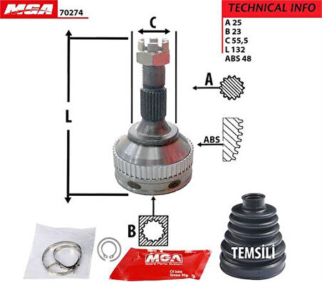 MGA 70274 Aks Kafası ABS'li P306 1.4 1.0 96164213