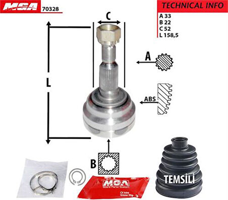 MGA 70328 Aks Kafa Diş-Astra G ABS'siz 98-04 1.4-1.6-Vectra B 98-04 1.6 33x22x51 374002
