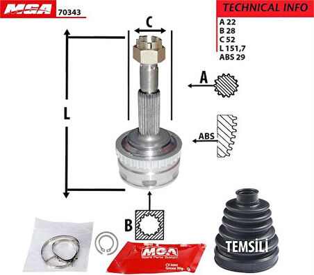 MGA 70343 Aks Kafası Diş Corsa B Corsa C 1.0 1.2 00 22x28x51 374368