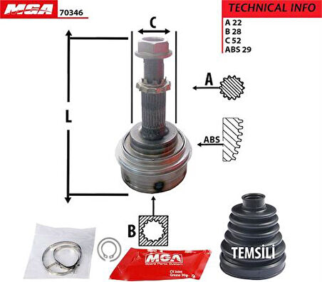 MGA 70346 Aks Kafası Diş ABS'li Corsa C 1.3 B Combo 93-Tigra 1.4 94-Meriva 03-22x28x51 374218