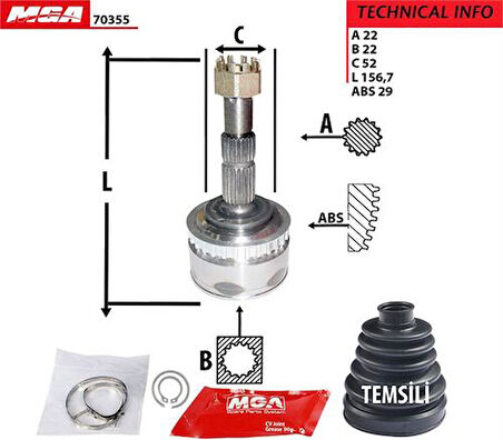 MGA 70355 Aks Kafası Diş Meriva 1.6 03-29x22x21 1603251