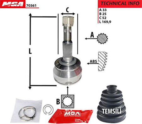 MGA 70361 Aks Kafası Diş Vectra A 1.8 2.0 Ascona Kadet 1.6D 33x25x51 374049