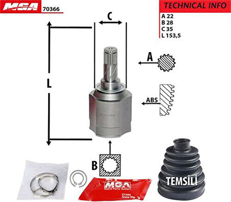 MGA 70366 Aks Kafası İç Vectra C 1.9CDTI Oto.VIt 2.2CDTI 04- 1603236I704038