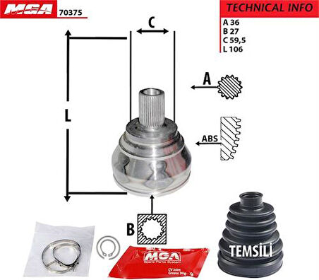 MGA 70375 Dıs Aks Kafası Volkswagen Caddy 04-15 Golf 04-16 Passat 08-15 Leon 06-12 1K0498099B