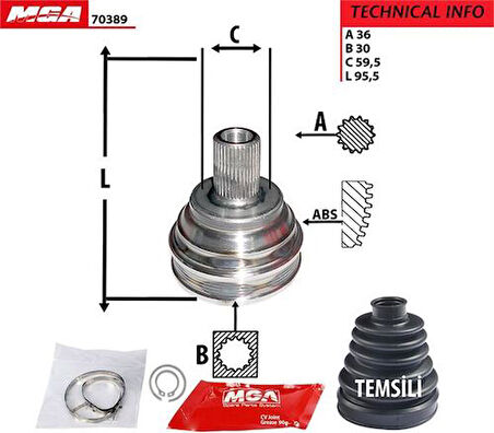 MGA 70389 Dıs Aks Kafası Volkswagen Caddy 04-Golf 04-14 Passat 06-15 A3 04-Leon 06- 1504200206
